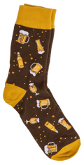 Calcetín marrón con estampado de cerveza y detalles amarillos