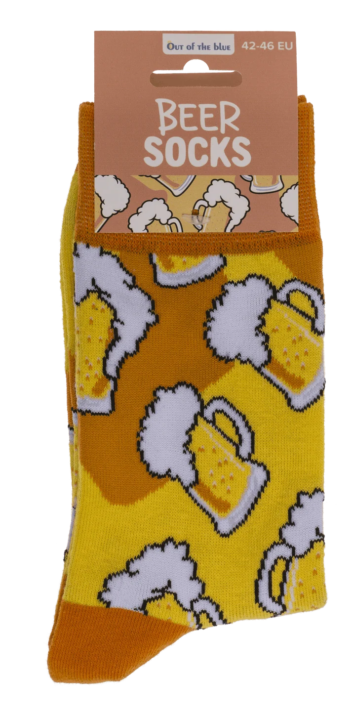 Calcetines de cerveza amarillos con etiqueta Beer Socks
