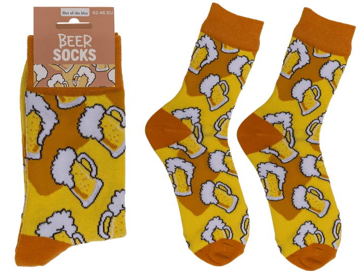 Calcetines cerveza y presentación con estampado de jarras