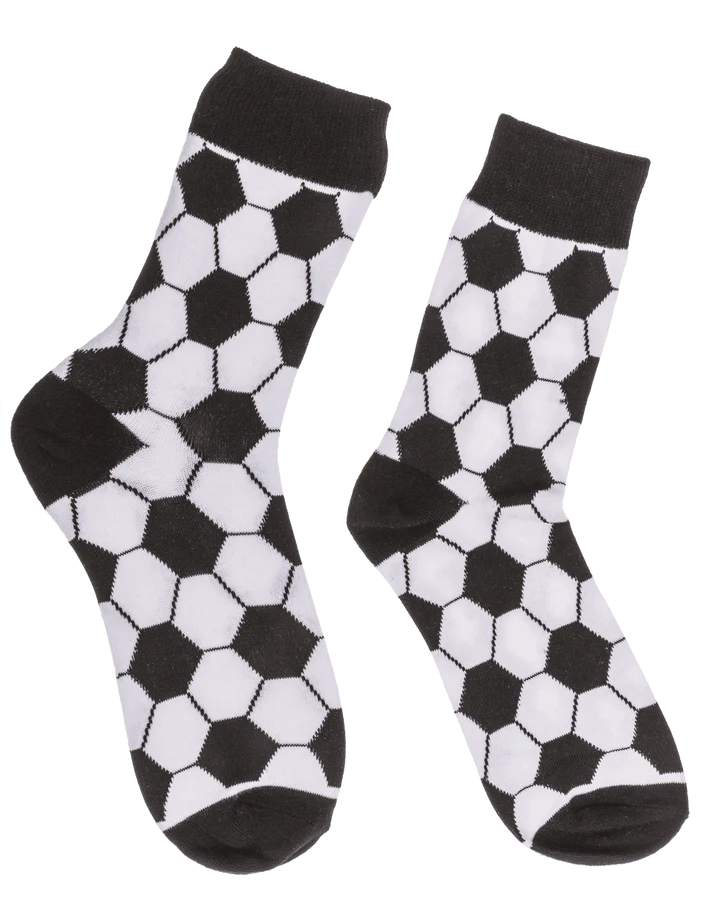 Calcetines fútbol blanco y negro con diseño de balón, talla 42-46