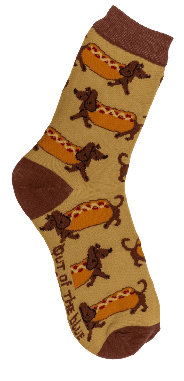 Calcetín Hot Dog beige con estampado de teckels convertidos en perritos calientes