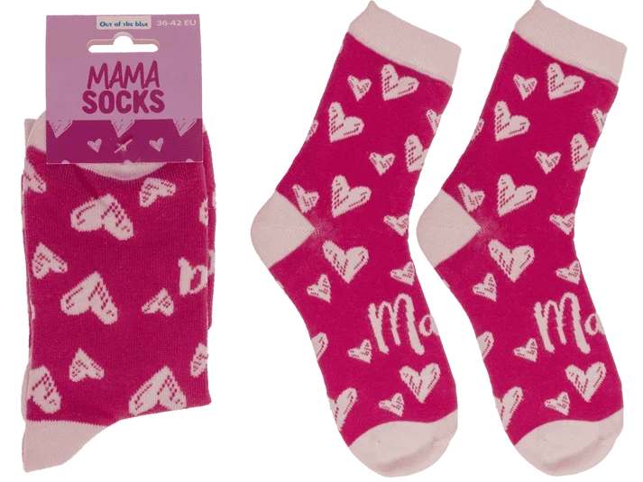 Par de calcetines para mamá rosa fucsia con corazones y letras mamá