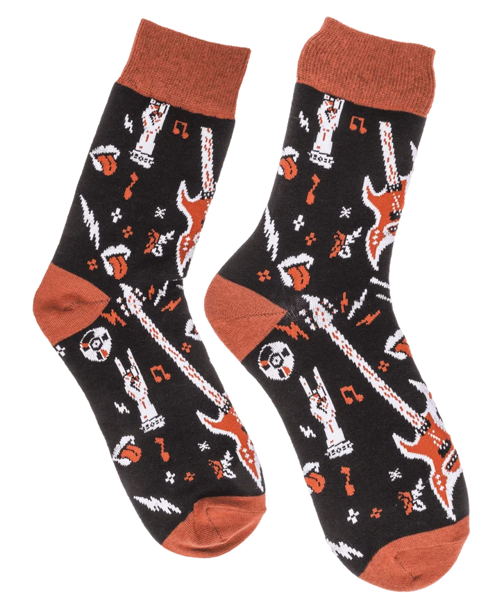 Calcetines rock and roll negros con guitarras, talla 42-46