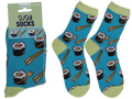 Par de calcetines azules de sushi con estampado de makis y palillos japoneses