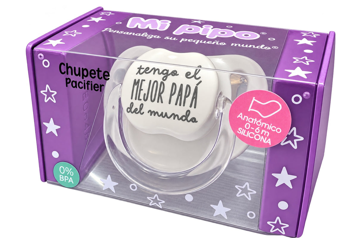 Chupete MI PIPO «Tengo el mejor papá del mundo» blanco de silicona anatómica 0-6 meses libre de BPA