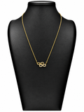 Collar Andrómeda dorado con doble infinito, uno liso y otro con piedras transparentes