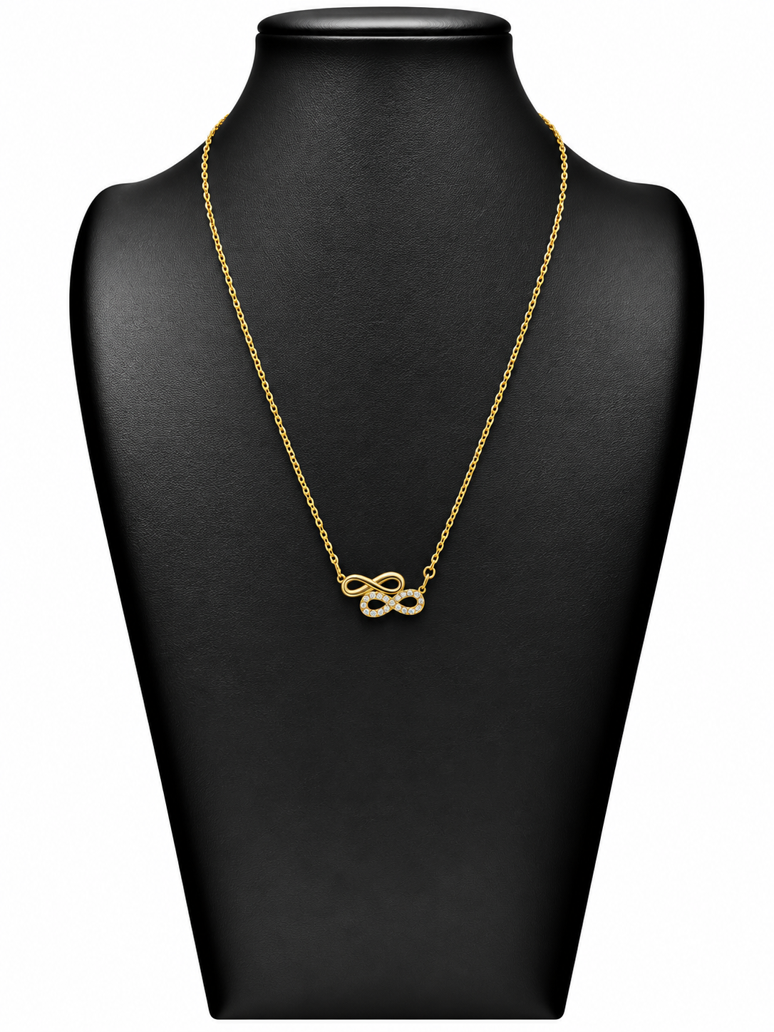 Collar Andrómeda dorado con doble infinito, uno liso y otro con piedras transparentes