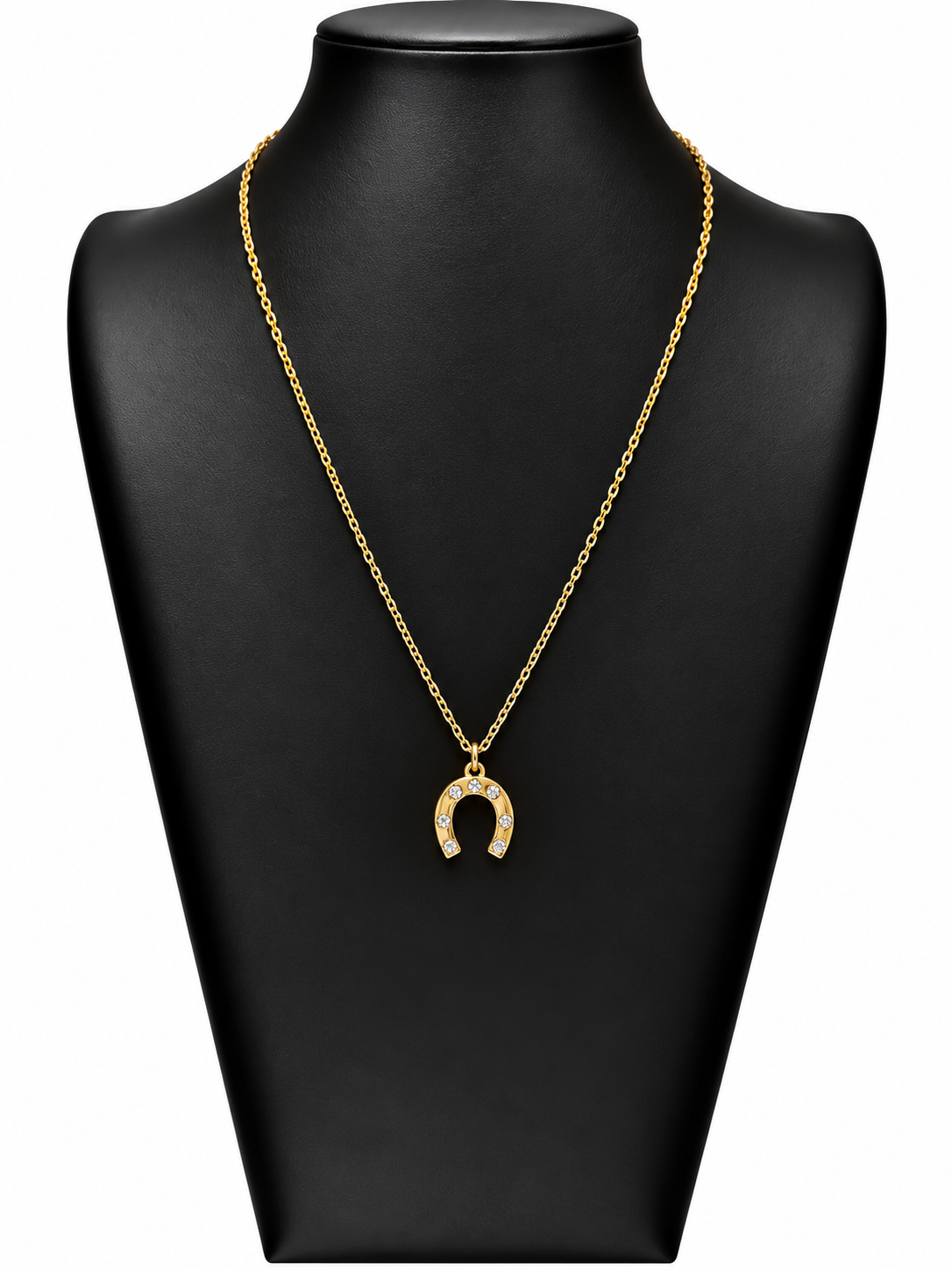 Collar Aurora dorado con colgante de herradura de la suerte y brillantes