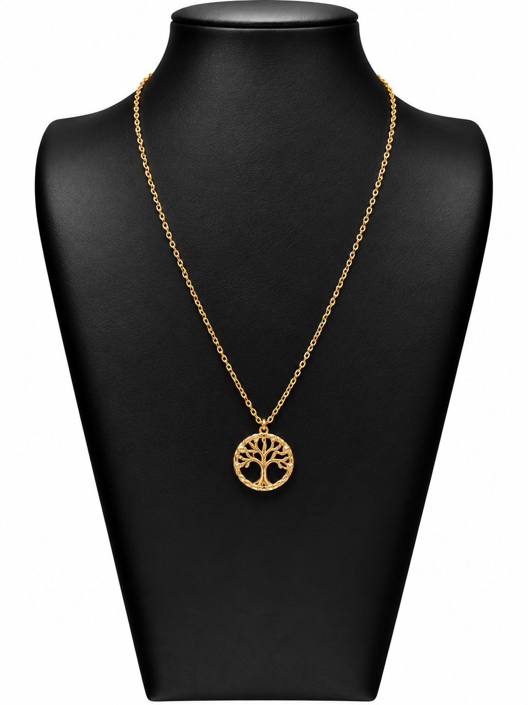 Collar Elara de acero dorado con árbol de la vida y borde circular decorado con brillantes