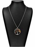 Collar Lyra de acero plateado con árbol de la vida y ojo de tigre