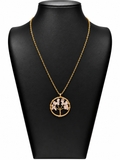Collar Maia de acero dorado con árbol de la vida y cuarzo rosa