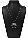 Collar Nova plateado de Árbol de la Vida con minerales de los siete chakras