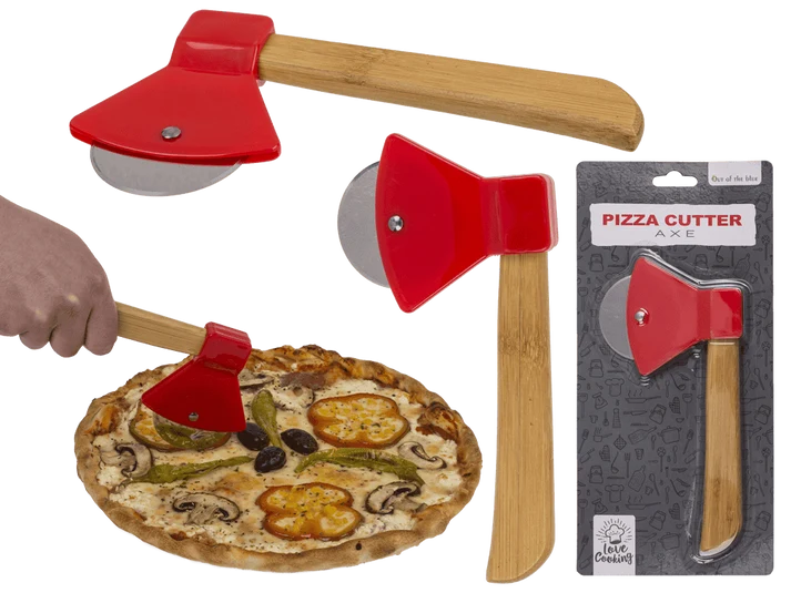 Cortador de pizza hacha con varias vistas y presentación