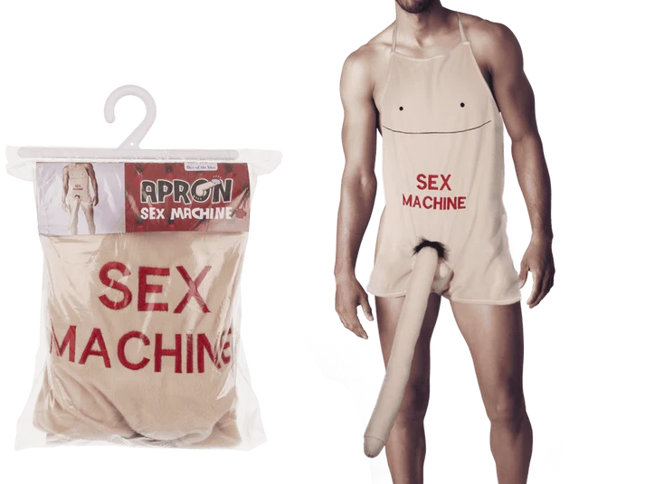 Delantal de broma Sex Machine con pene de peluche de 52 cm
