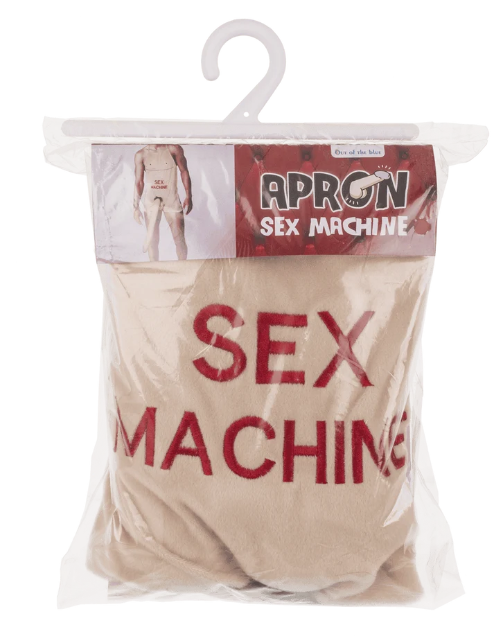 Delantal Sex Machine en embalaje con percha