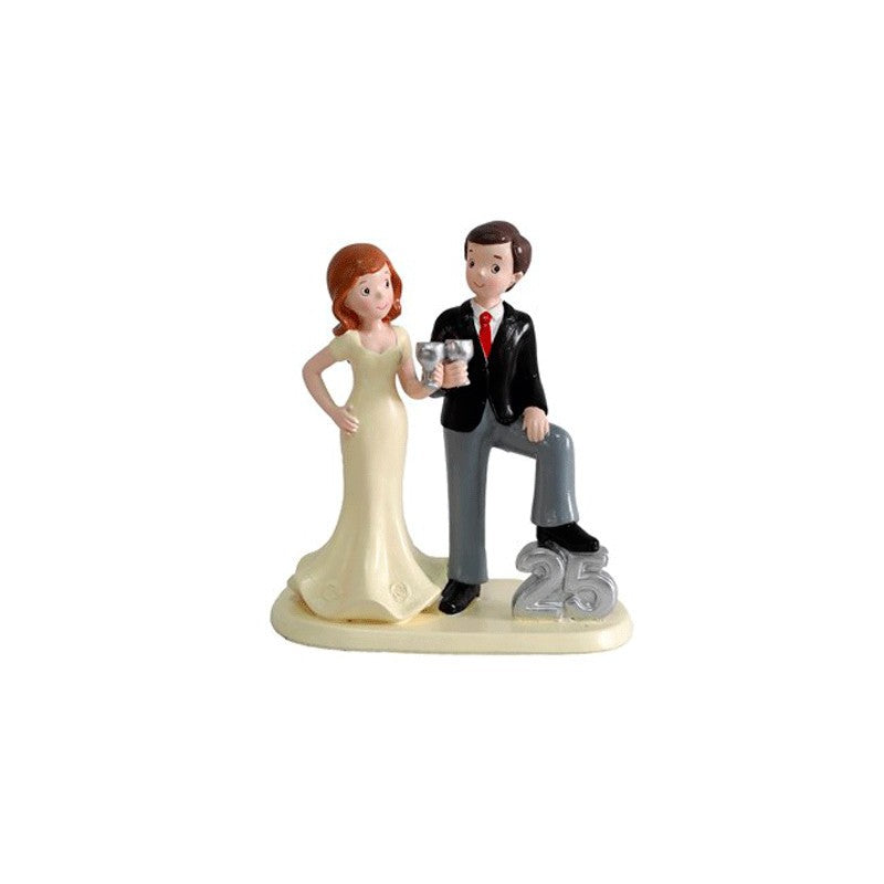 Figura para tarta de 25 aniversario con pareja brindando con copas