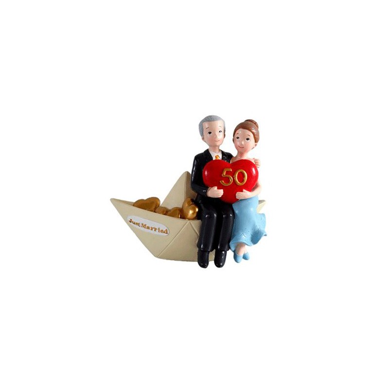 Figura para tarta de 50 aniversario con pareja en barco