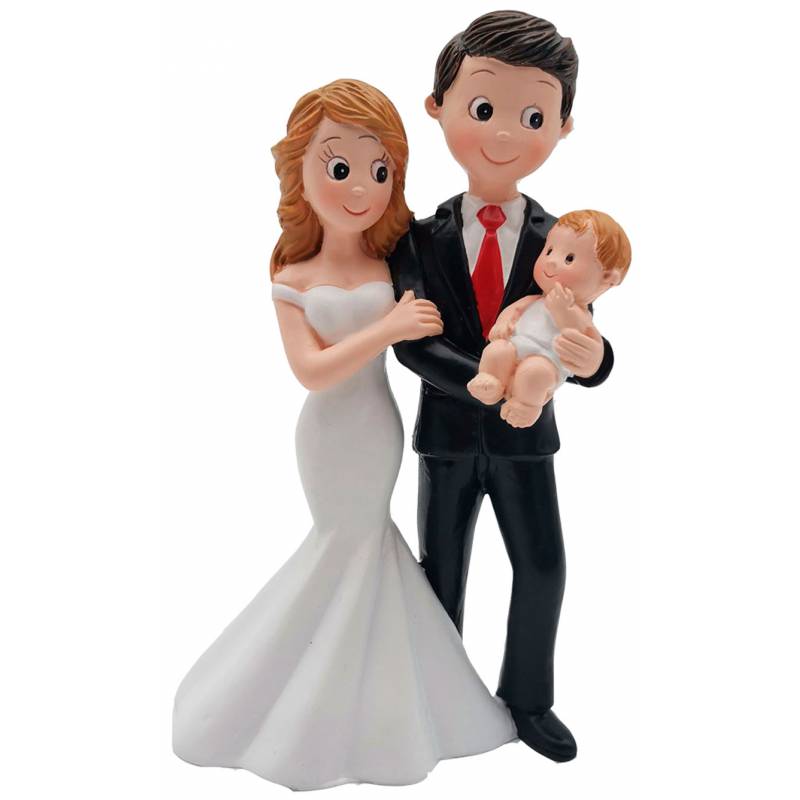 Figura para tarta de boda con novios y bebé