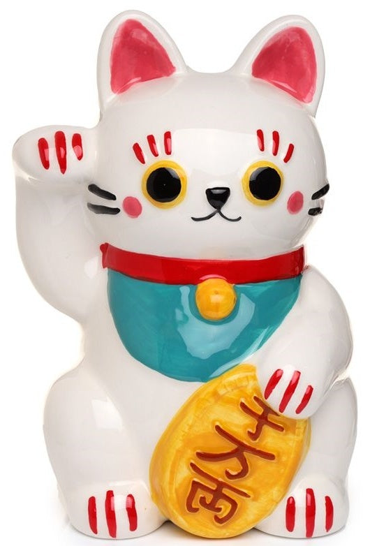 Hucha de cerámica Maneki Neko gato de la suerte vista frontal