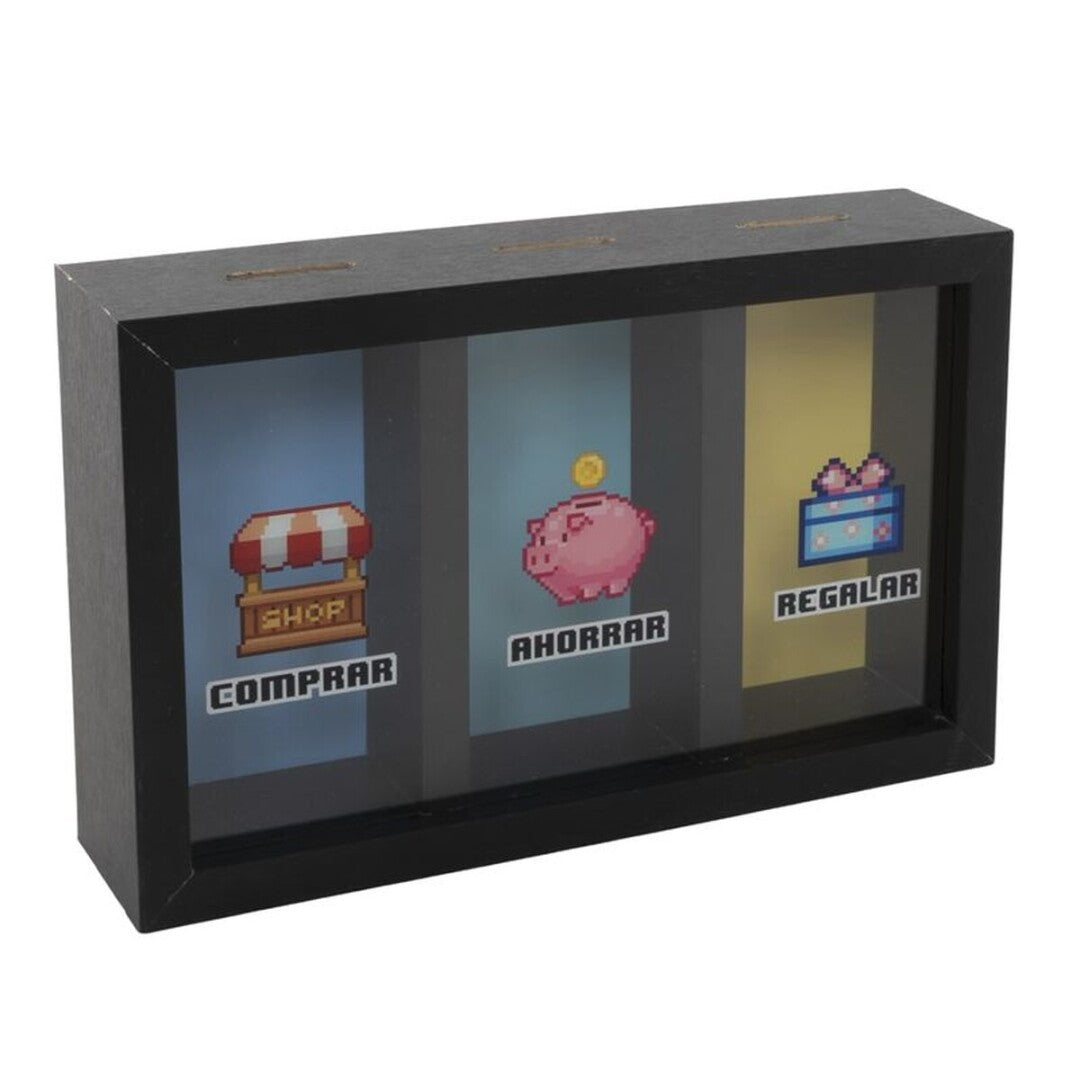 Hucha triple de madera con compartimentos Comprar Ahorrar Regalar