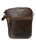 Bandolera Jaguar 5026TX de piel marrón oscuro vista frontal con cremallera y logo grabado