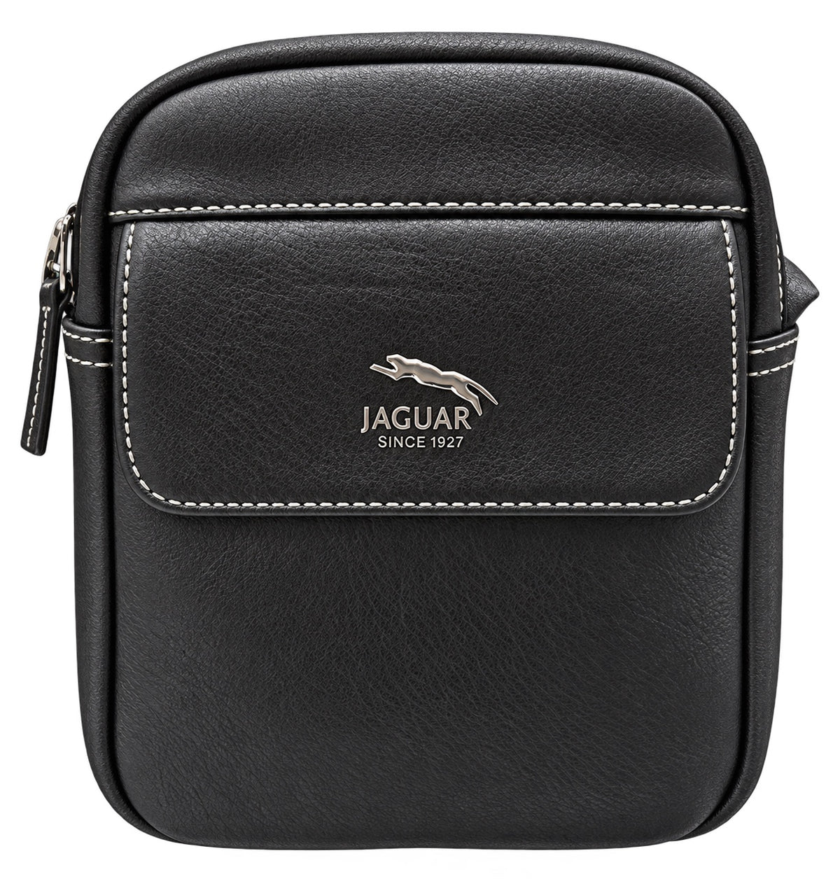 Bandolera Jaguar negra 7827-PE vista frontal con logo metálico