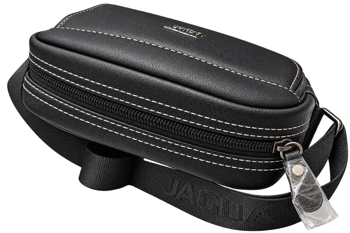 Bandolera Jaguar negra 7827-PE vista superior lateral y correa ajustable