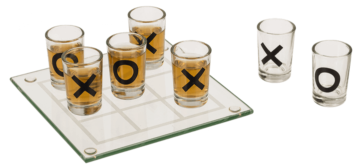 Juego para beber tres en raya con 9 vasos de chupito