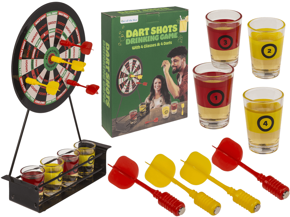 Juego para beber Drinking Darts con diana, vasos de chupito y dardos