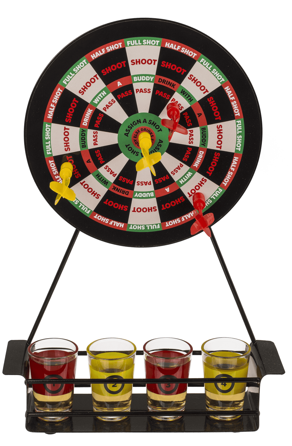 Juego Drinking Darts completo con cuatro vasos y cuatro dardos