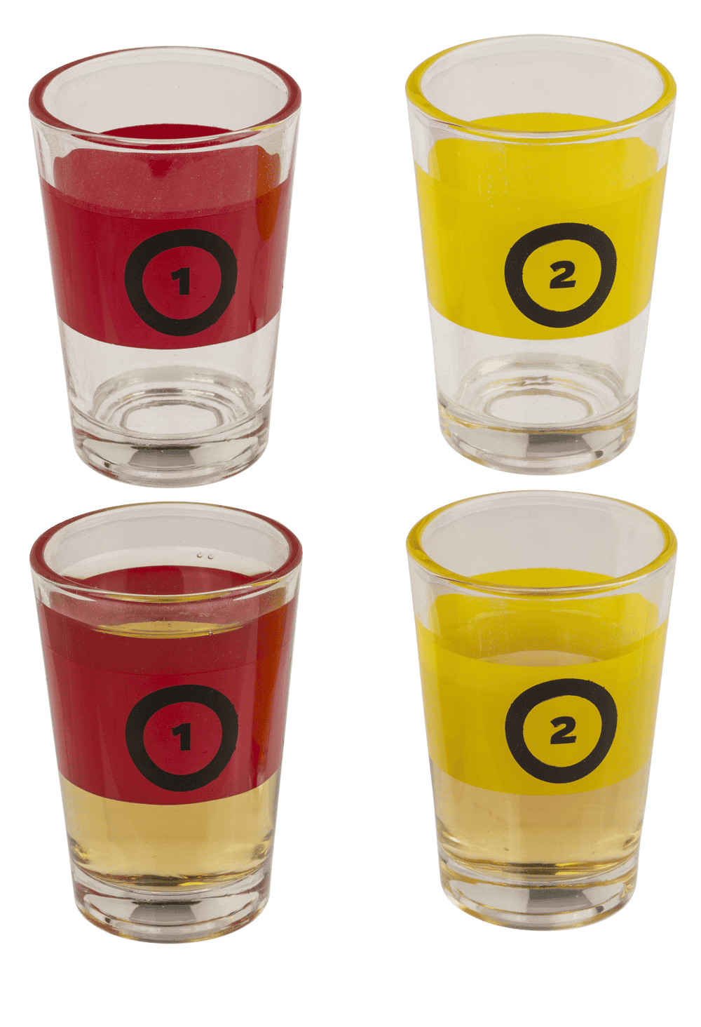 Vasos de chupito numerados 1 y 2