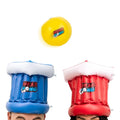 Juego Head Pong con sombreros hinchables azul y rojo y pelota amarilla