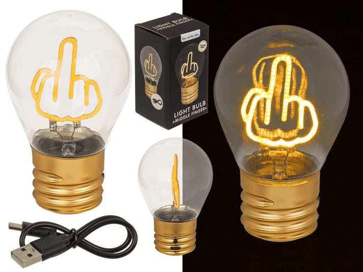 Lámpara LED de dedo corazón con luz amarilla, batería recargable y cable USB