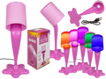 Lámpara de pintura derramada rosa con ejemplos de luces LED de colores