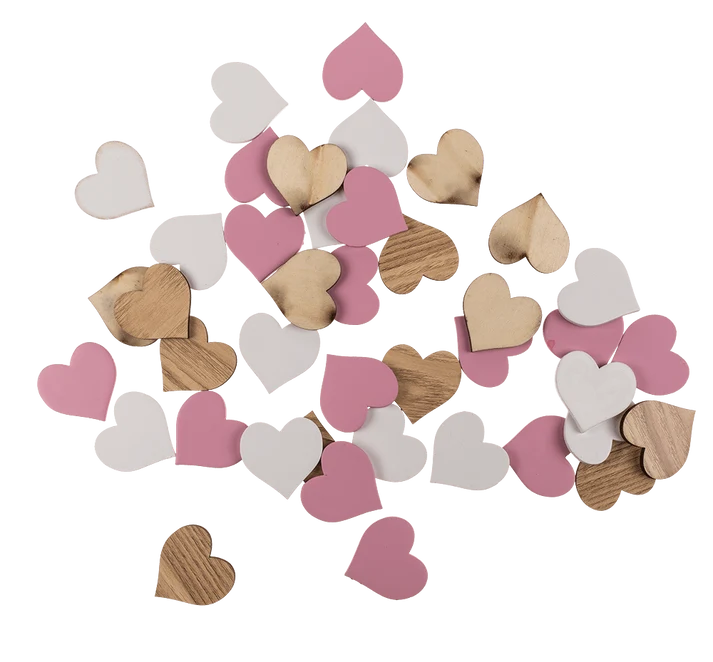 Corazones para escribir del libro de visitas en rosa blanco y madera