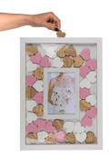 Corazones de madera rosa y blancos para libro de visitas