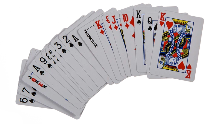 Mini baraja de poker con cartas desplegadas