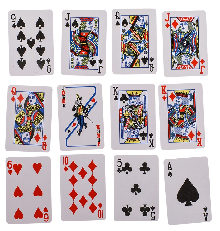 Mini cartas de poker con muestra de palos y figuras