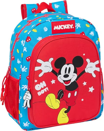Mochila infantil Mickey Mouse Fantastic azul y roja vista frontal