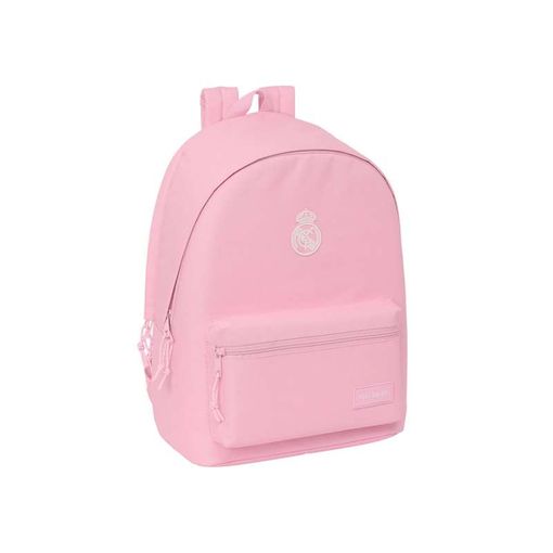 Mochila rosa Real Madrid con USB y doble compartimento vista frontal