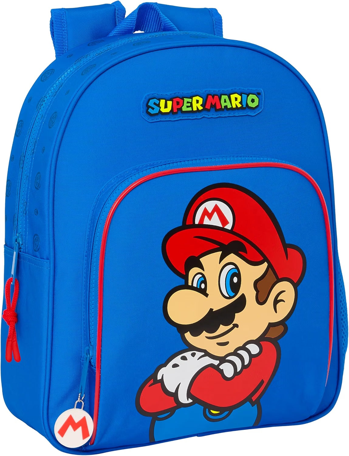 Mochila infantil Super Mario Play azul y roja vista frontal