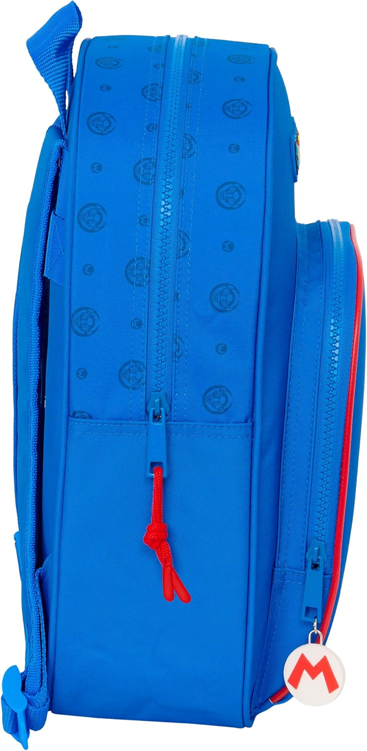 Mochila infantil Super Mario Play vista lateral con bolsillo frontal