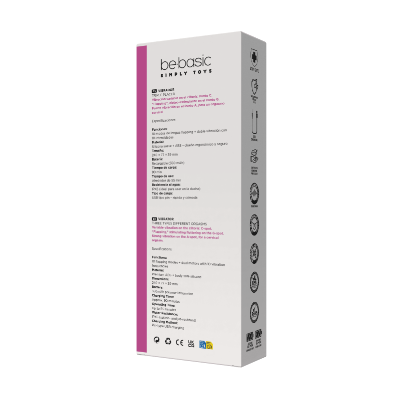 Olivia - Vibrador Recargable triple - flapping 10 modos - Be Basic