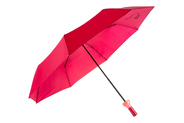 Paraguas plegable color vino rosado abierto