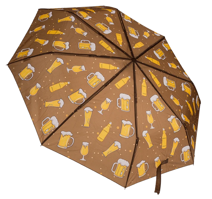 Paraguas plegable con estampado de cerveza abierto