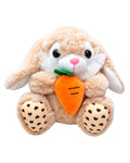 Peluche conejito beige con zanahoria naranja, 20 cm, orejas largas y patitas con corazones