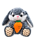 Peluche conejito gris de 20 cm con zanahoria naranja y patas con corazones