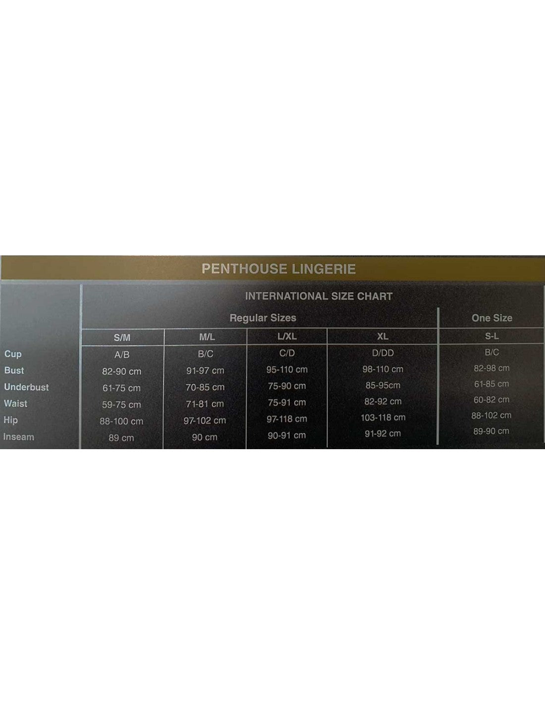 Guía de tallas Penthouse Lingerie para medias con liguero