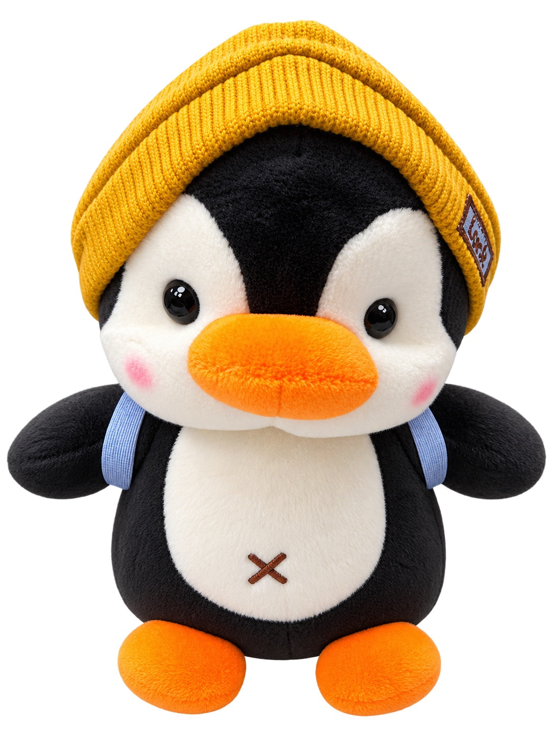 Pingüino de peluche con gorro ocre