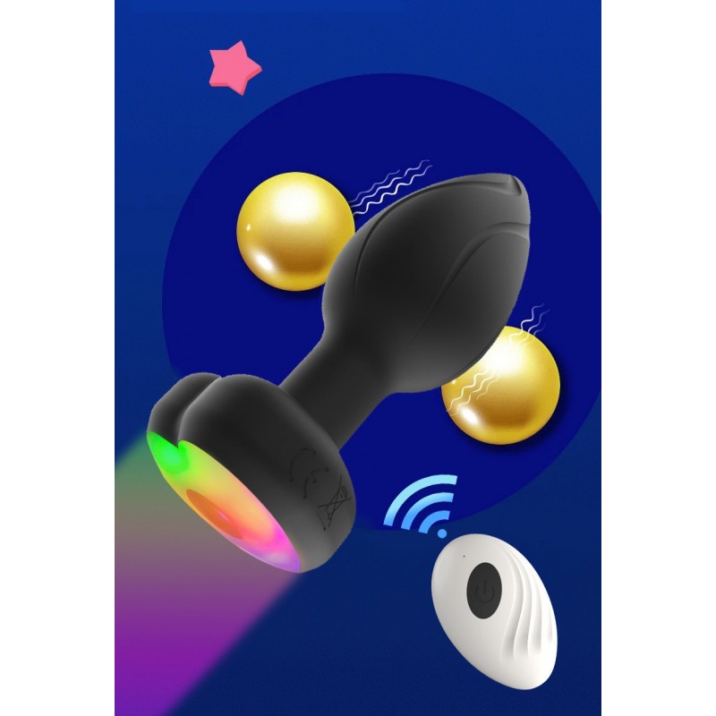 Plug Vibrador con Luz de Silicona Negra Control Remoto Recargable 10 modos